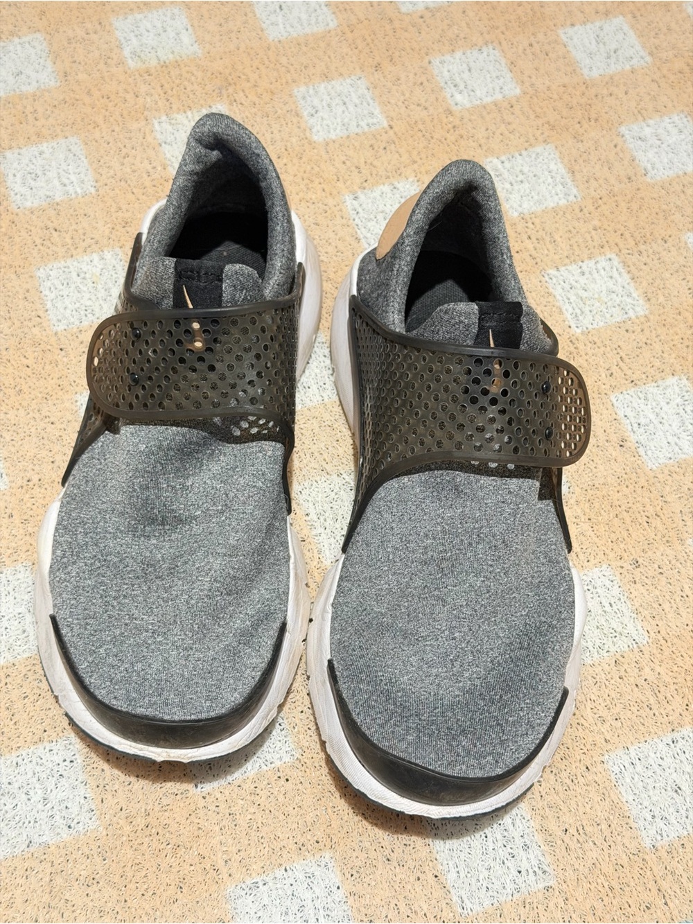 Nike Kids Grey and White Slip-On Sneakers with Perforated Strap